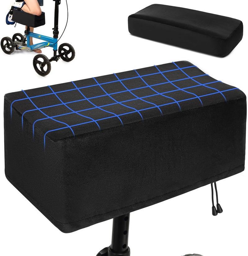 HAMBOLY Knee Scooter Cushion Pad Cover for Comfort, Removable 2'' Thick Memory Foam Cushion for Knee Walker Roller, Universal Fit (Black) - Image 1